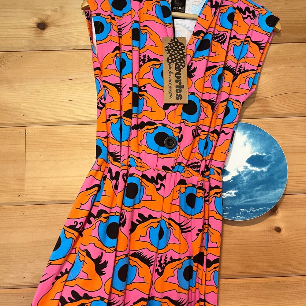Nooworks Bright Pink Orange & Blue Printed Sleeveless Jumpsuit - Picture 4 of 4